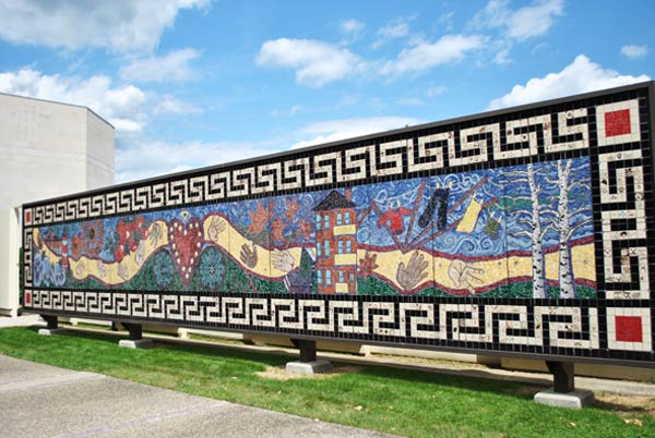 View of the mosaic in the Stoddard Garden Courtyard